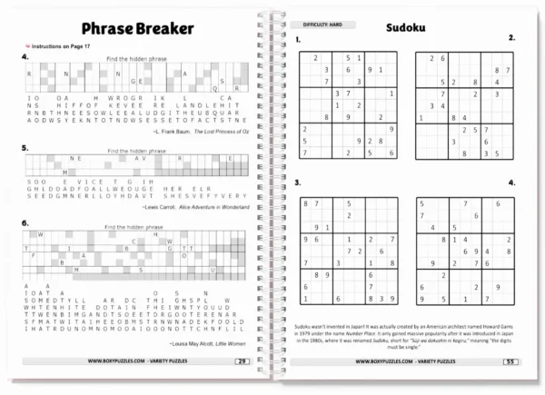 Spiral mockup inside pages sudoku breaker BoxyPuzzles Cozy Monthly Puzzle Box