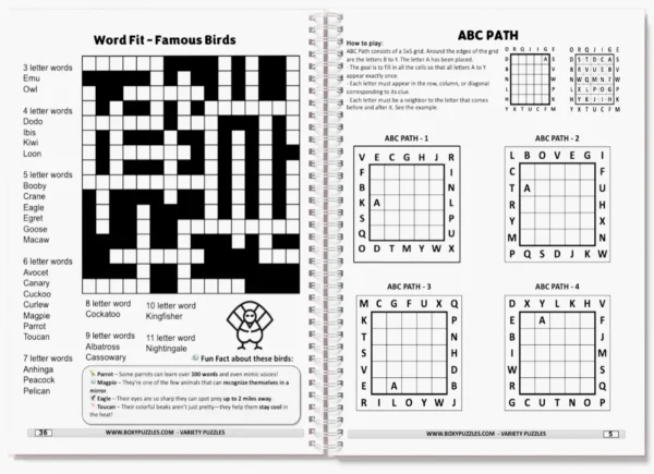 Word fit abc path sample puzzle page BoxyPuzzles Cozy Monthly Puzzle Box