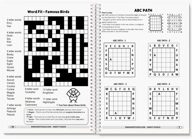 Word fit abc path sample puzzle page BoxyPuzzles Monthly Puzzle Box