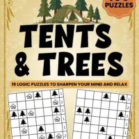 TENTS & TREES book cover (2) Tents and Trees Puzzle Book – 100 Large Print Logic Puzzles | Spiral Bound & Digital Download