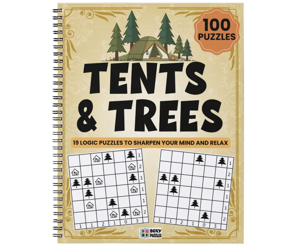 Tents and Trees Puzzle Book – 100 Large Print Logic Puzzles | Spiral Bound & Digital Download