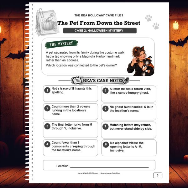 bea-holloway-halloween-puzzle-book-adults (3) Bea Holloway Case Files: Halloween Edition – 65 Cozy Halloween Elimination Mysteries